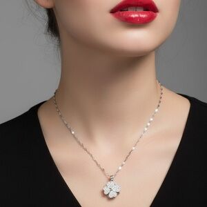 18k White Gold Plated Four leaf clover charm fidget necklace. New